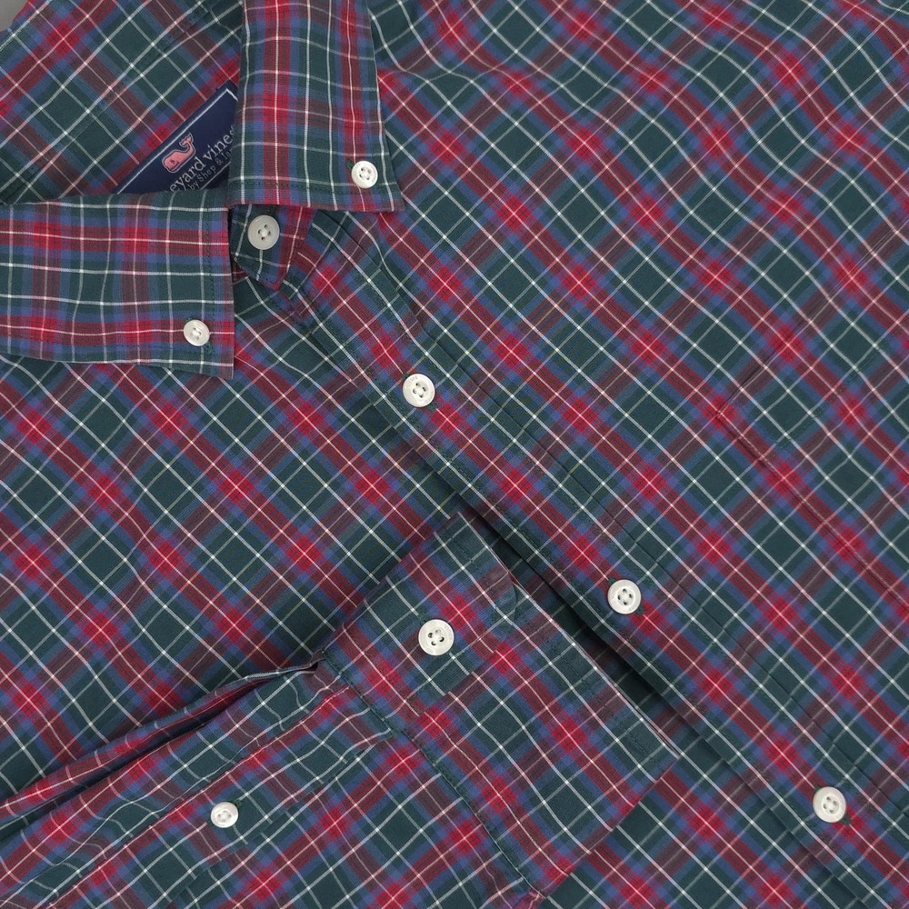 Vineyard Vines Shirt Mens XL Green Plaid Long Sleeve Classic Fit Murray Stretch